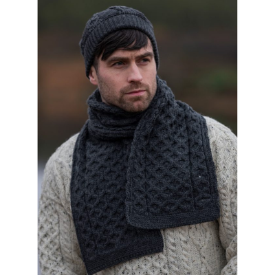 Aran Merino Wool Honeycomb Scarf Charcoal